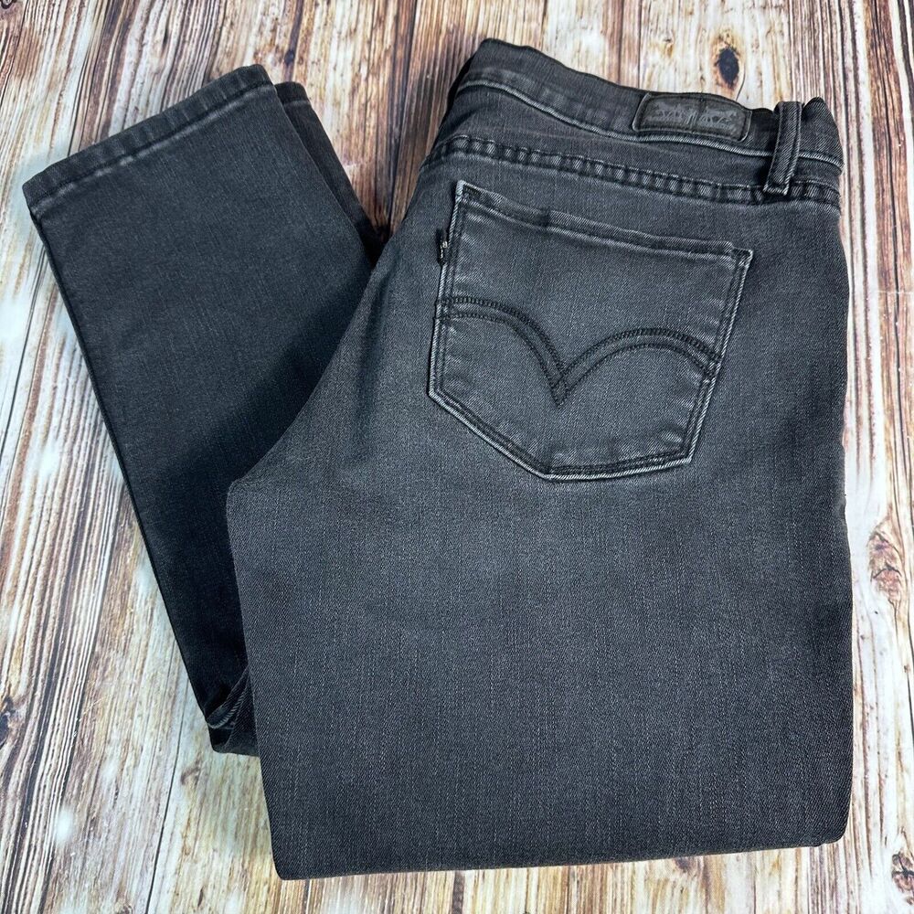 Levi's 524 SKINNY Size 9 Black Distressed Low Rise Jeans Denim Pants 32x30.5